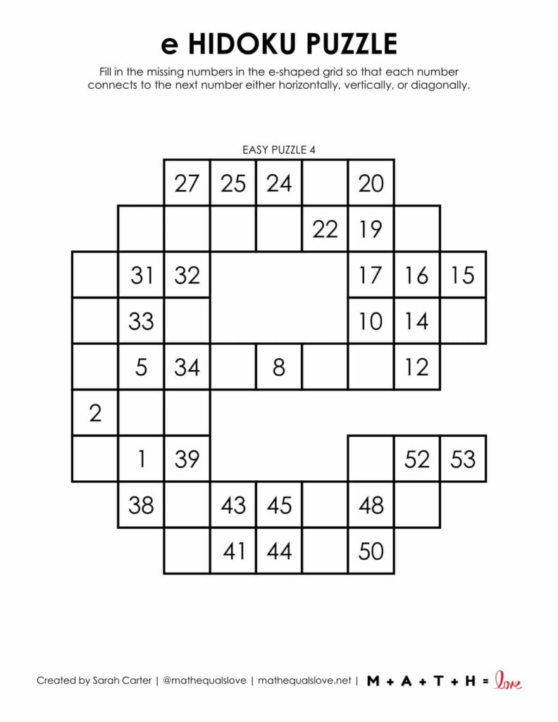 euler's constant hidoku logic puzzle.