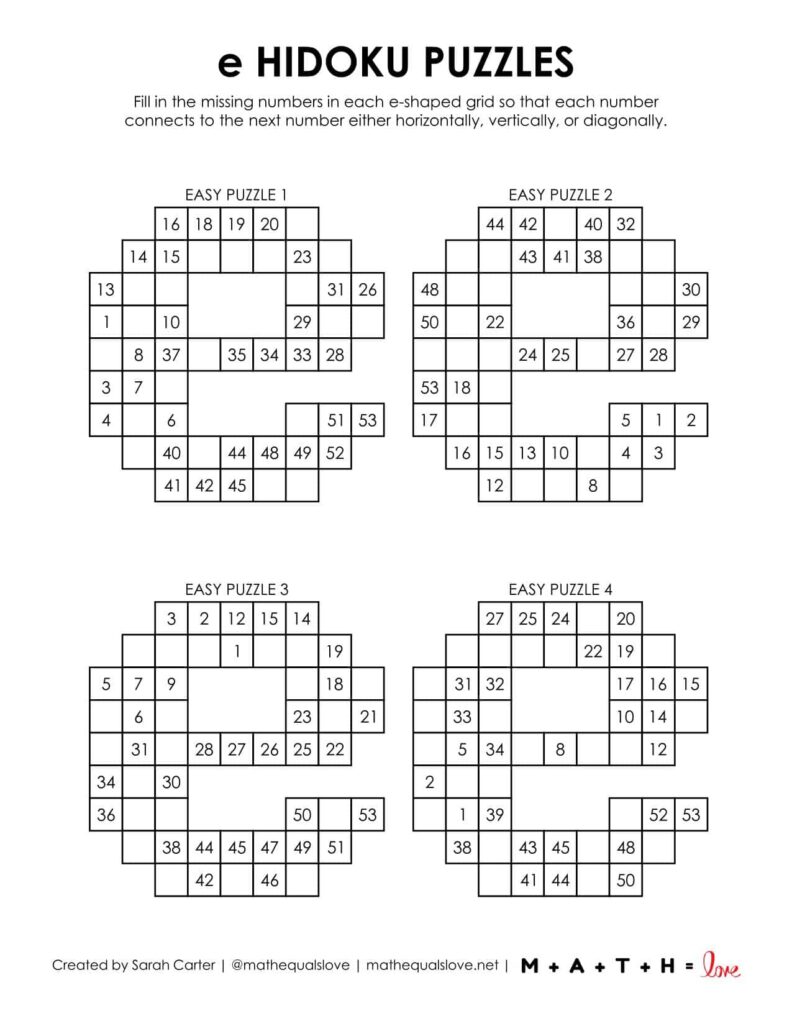 e hidoku puzzle level easy.