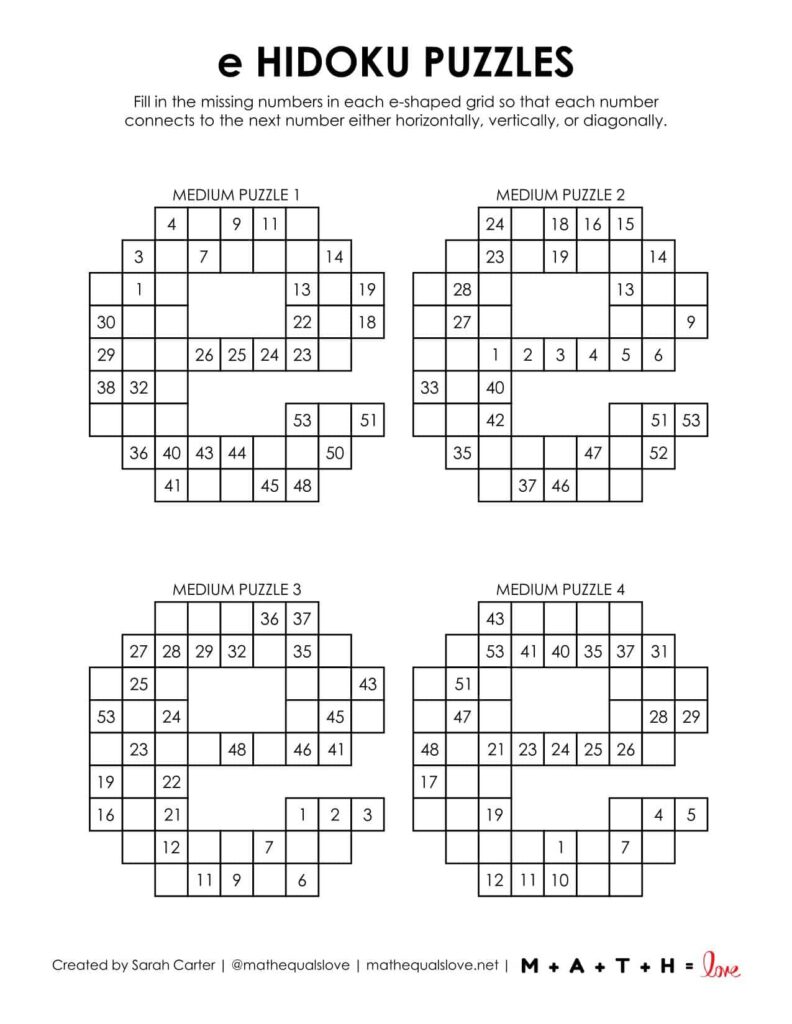 e-shaped hidoku logic puzzle - level medium.