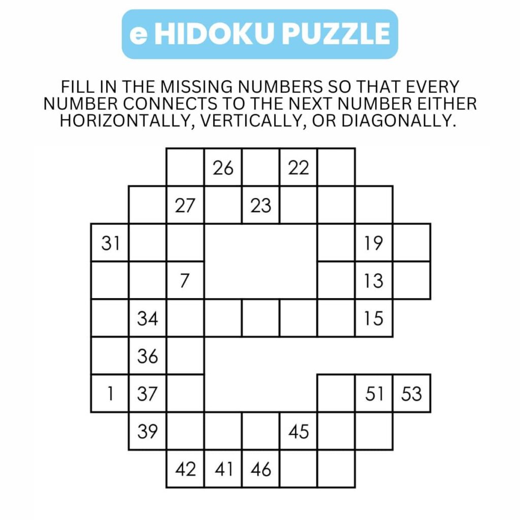 instructions for e-shaped (euler's constant) hidoku logic puzzles.