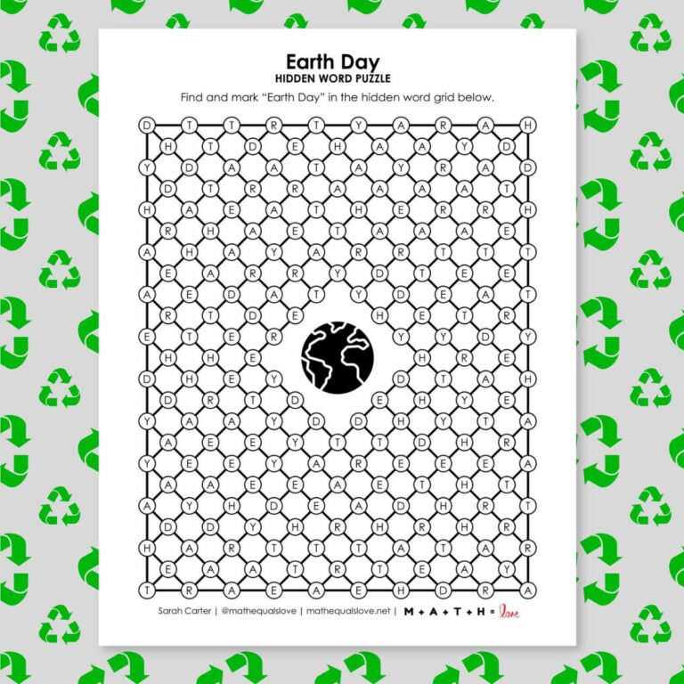 earth day hidden word puzzle printable.