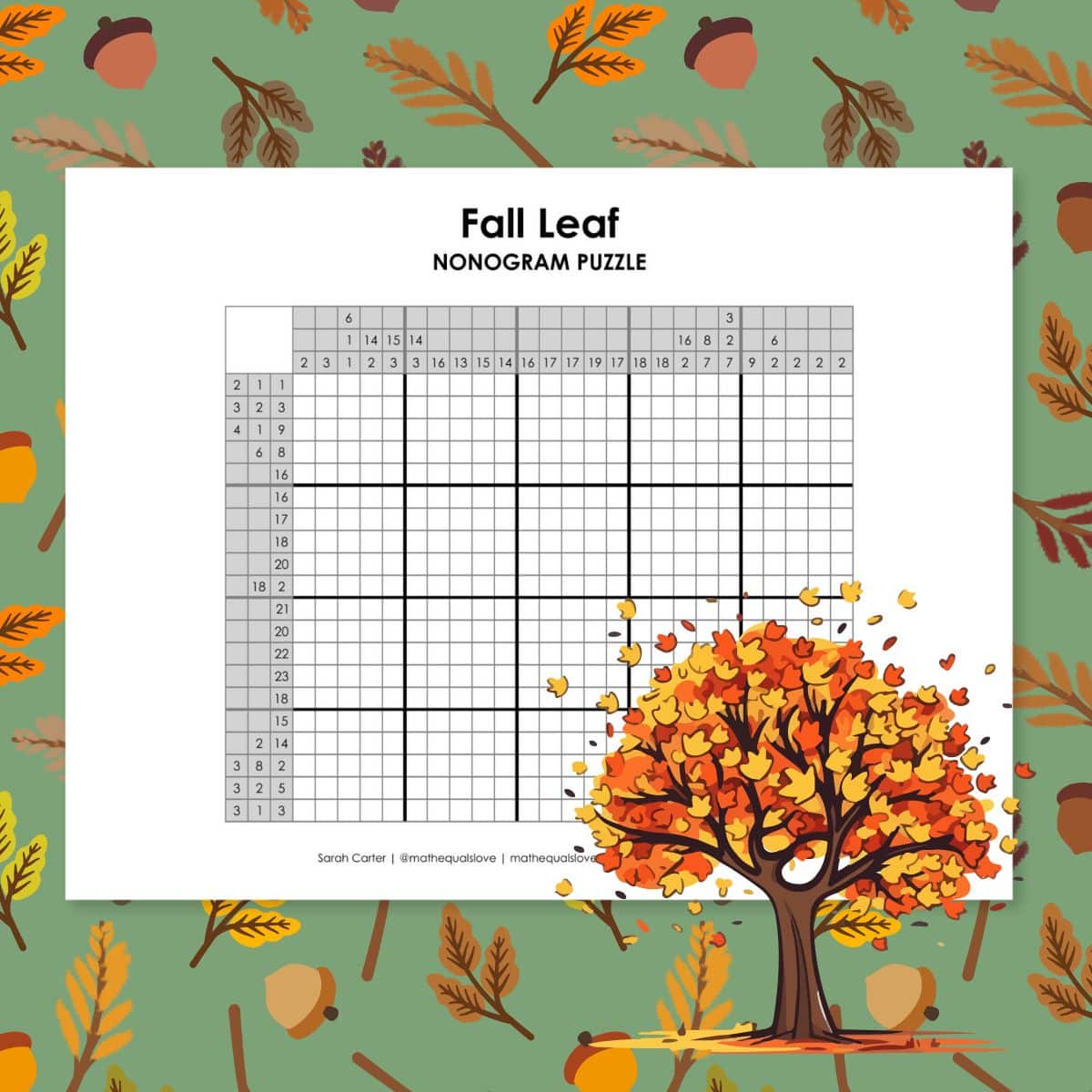 fall autumn leaf nonogram puzzle.