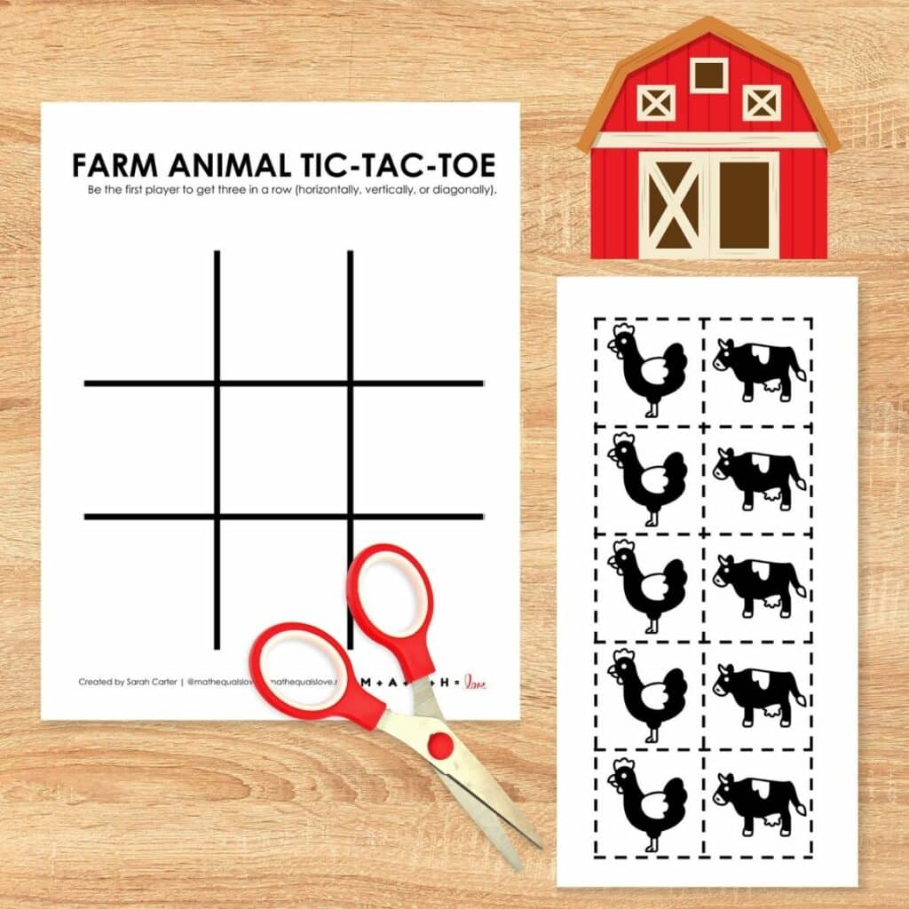 farm animal free printable tic tac toe game. 