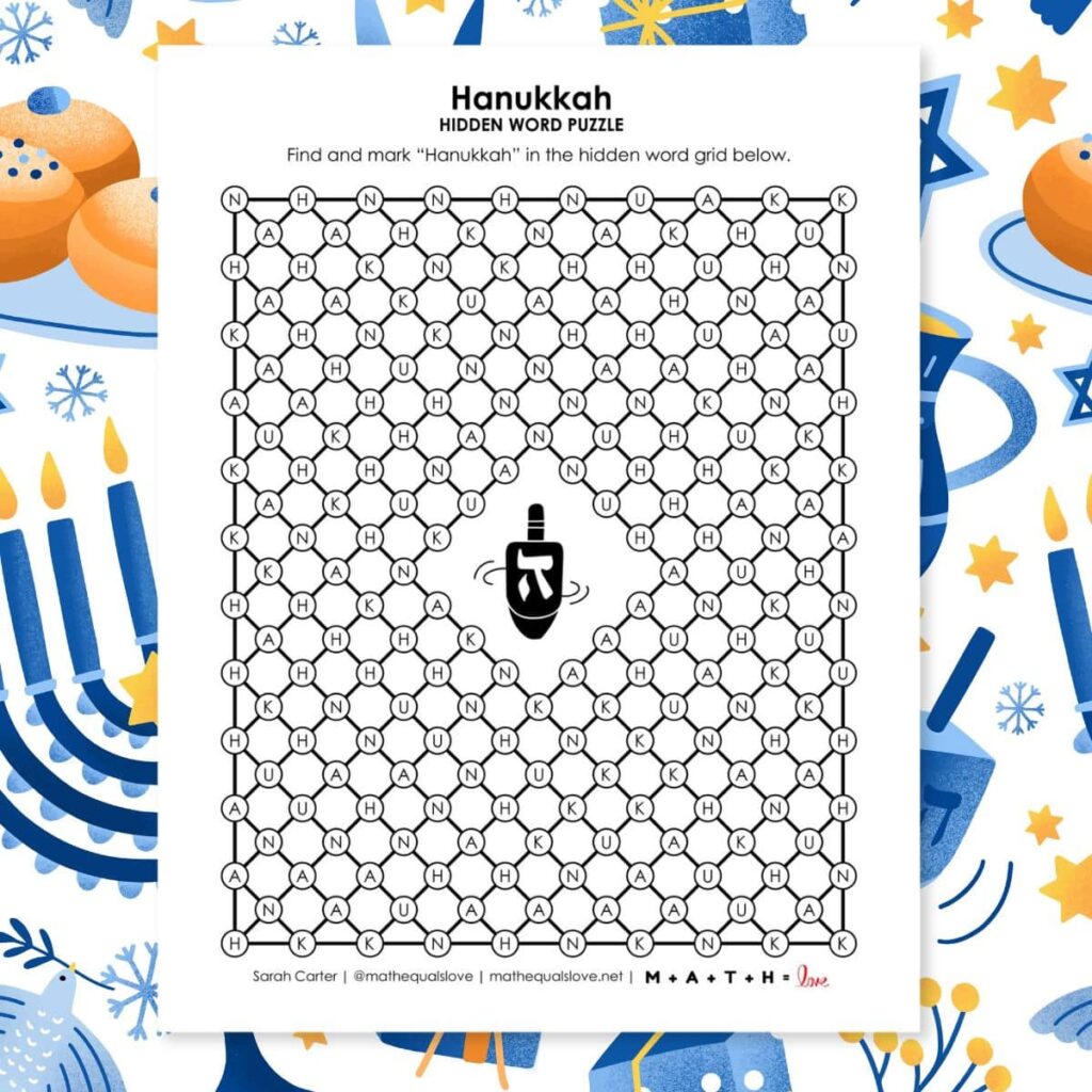 hanukkah hidden word puzzle printable. 