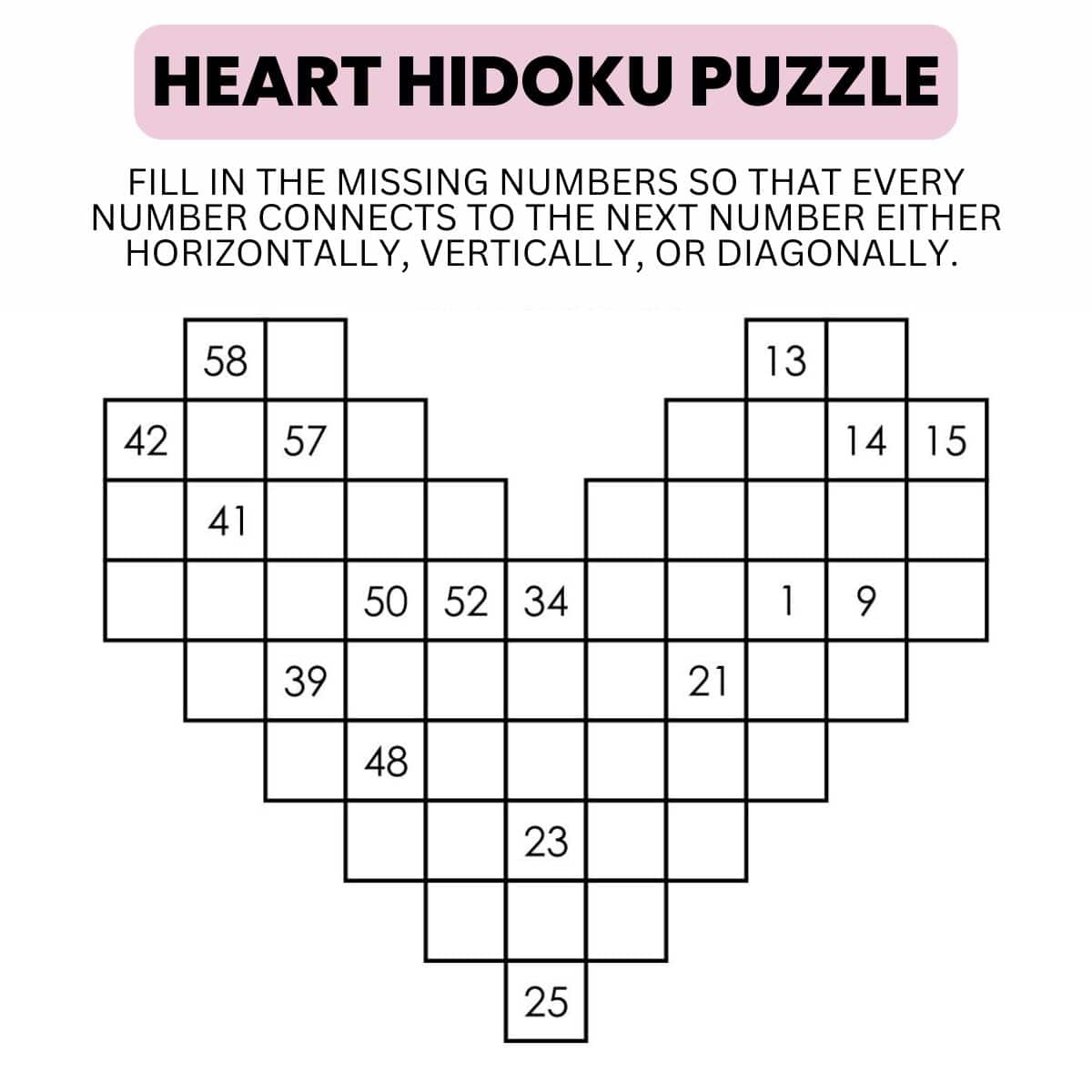 Heart Hidoku Puzzles for Valentine's Day | Math = Love