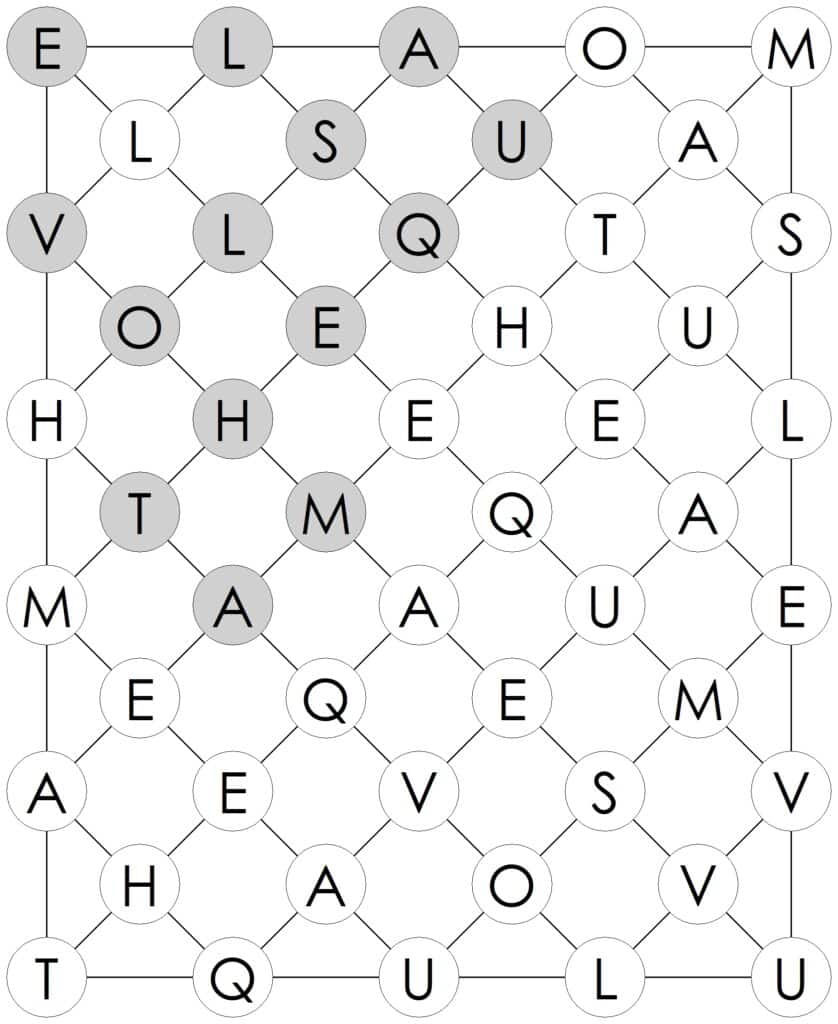 sample solution to hidden word puzzle. 