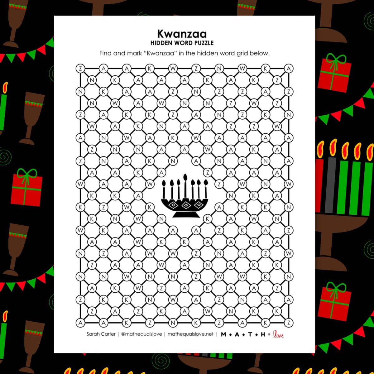 kwanzaa hidden word puzzle.