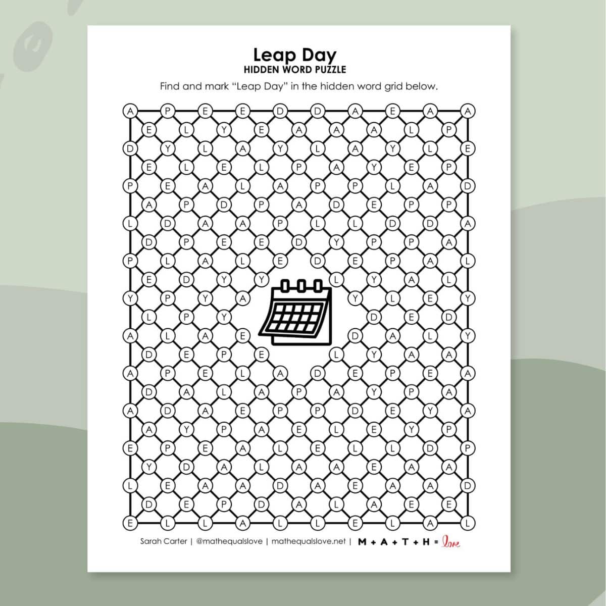 leap day hidden word puzzle.