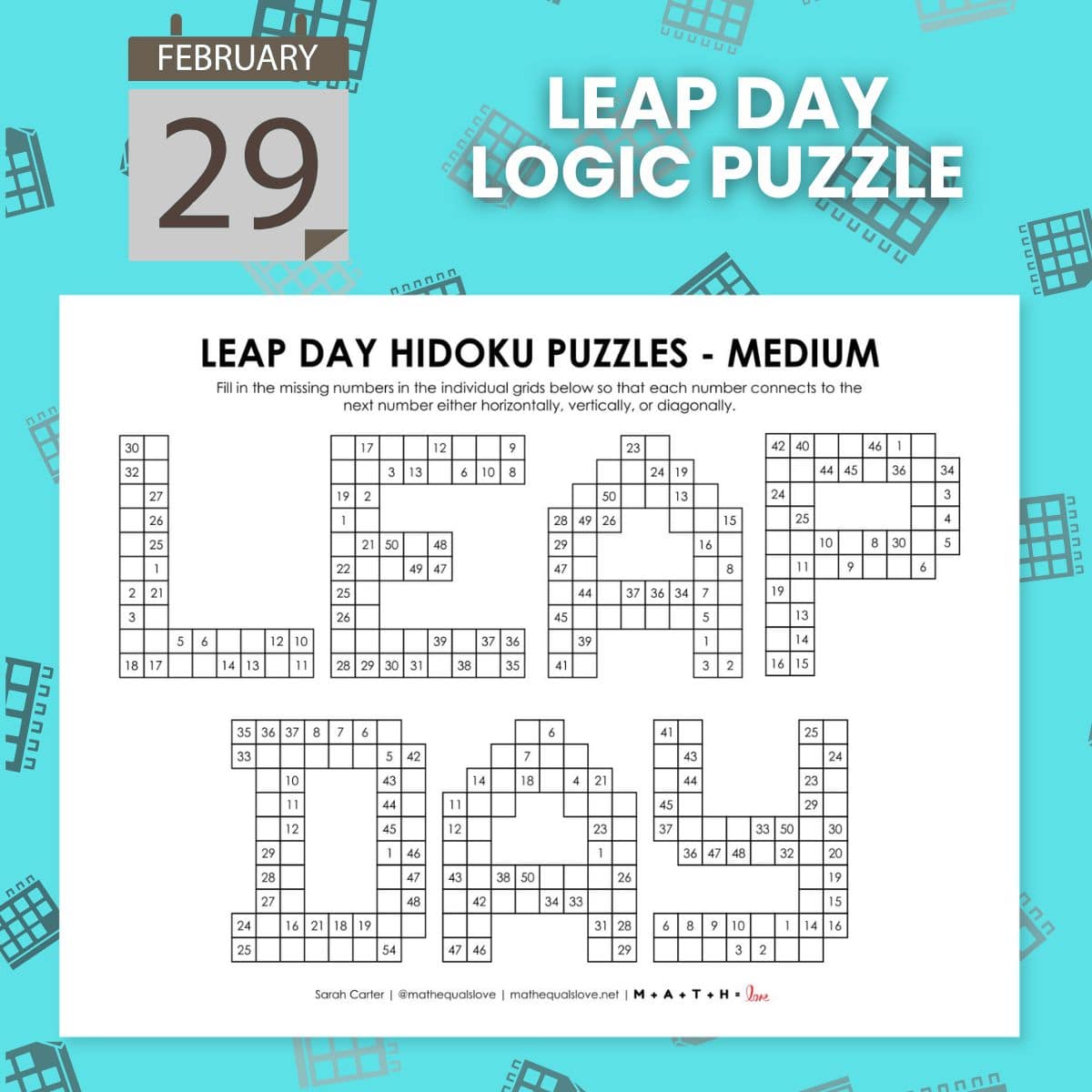 leap day hidoku logic puzzles.