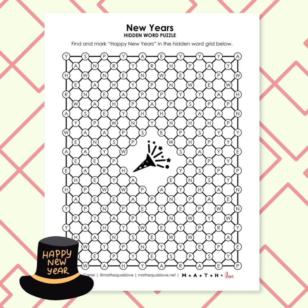 new years hidden word grid puzzle. 
