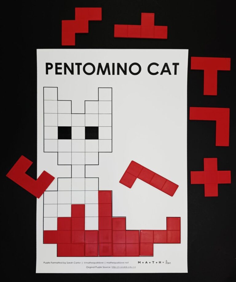 partially solved pentomino cat puzzle.