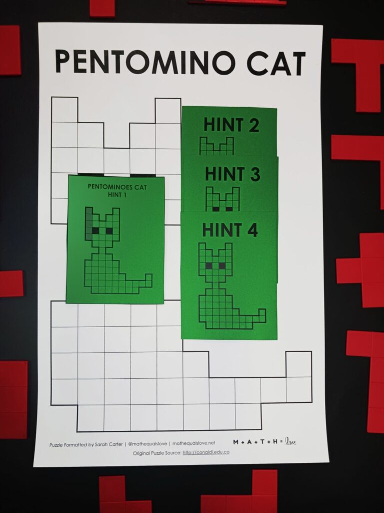 hint cards for pentomino cat puzzle. 