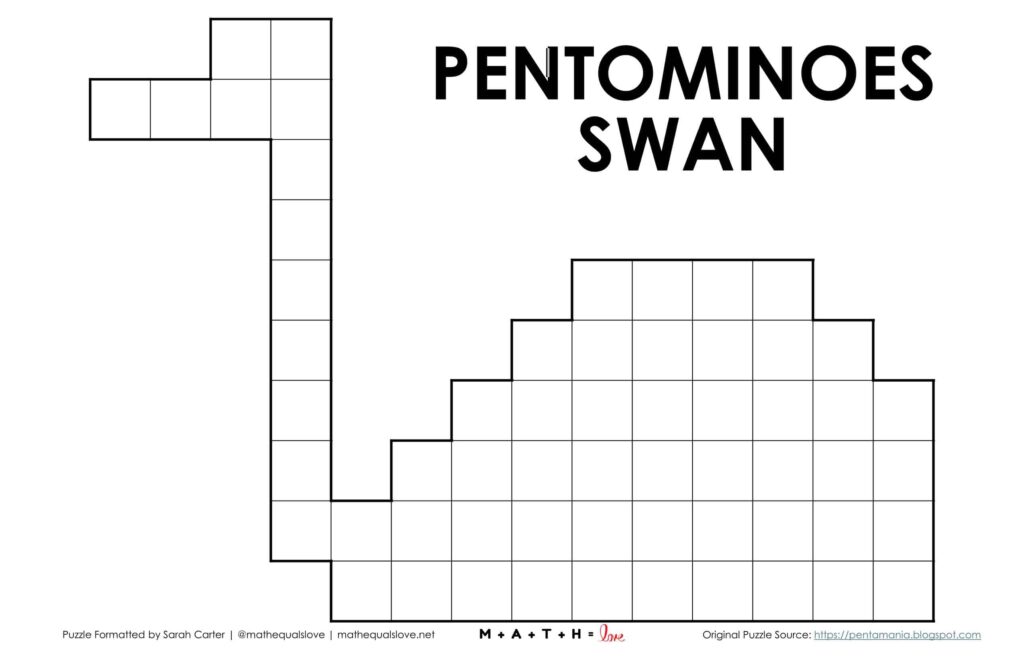screenshot of pentominoes swan puzzle. 