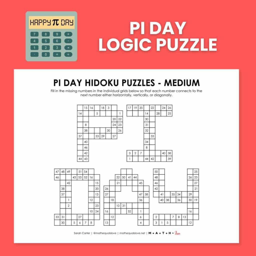 Pi Day Hidoku Logic Puzzles. 