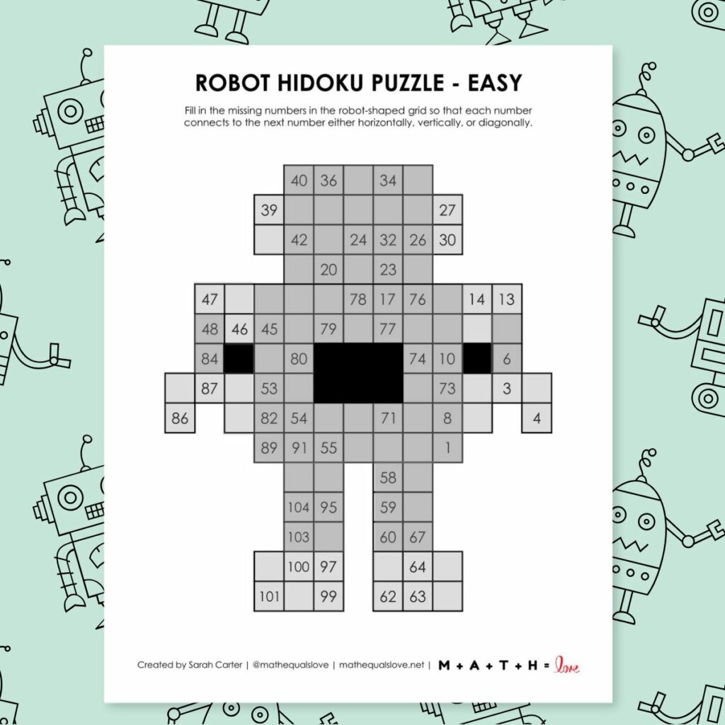 Robot Hidoku Logic Puzzles 