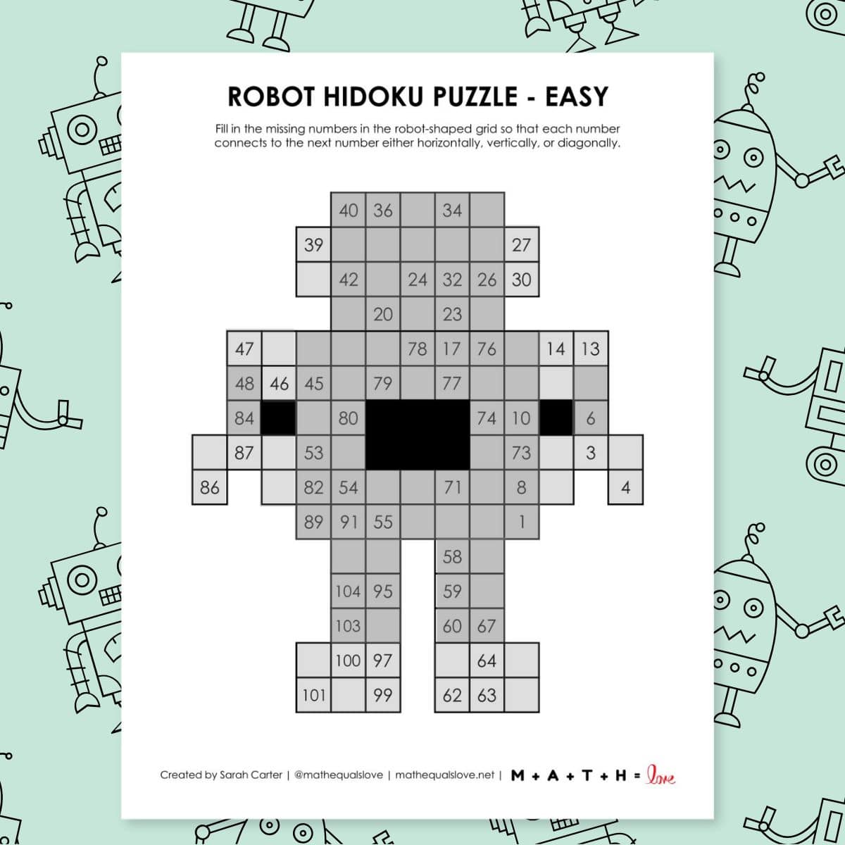 Robot Hidoku Logic Puzzles