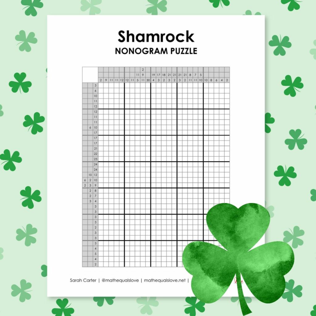 shamrock nonogram puzzle for st patrick's day