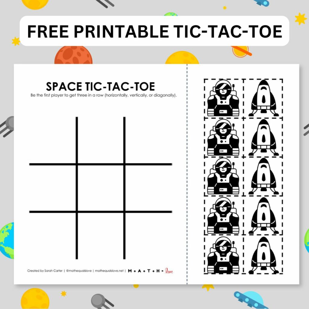 space tic tac toe game printable.