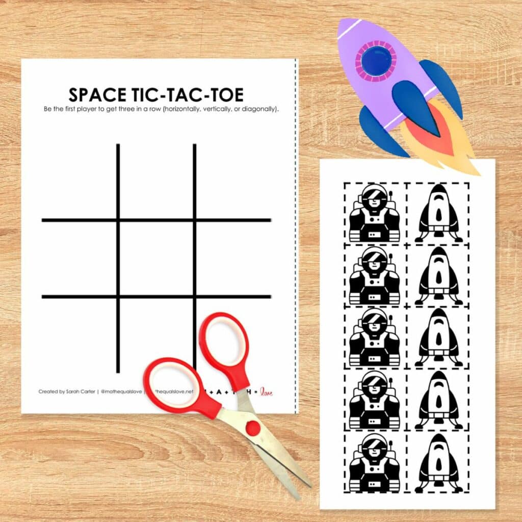space tic tac toe game with printable pieces. 