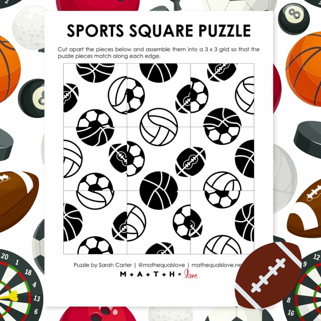 sports square edge matching puzzle.