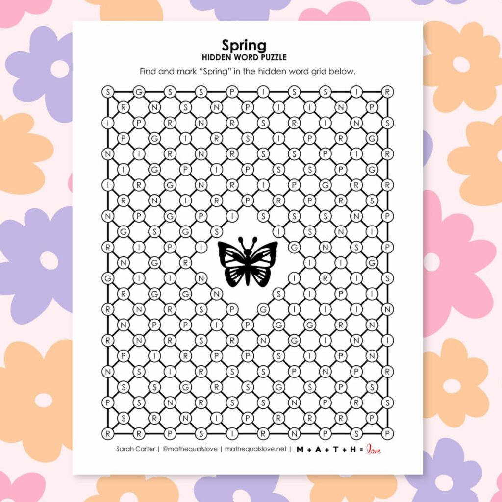 spring hidden word puzzle printable. 