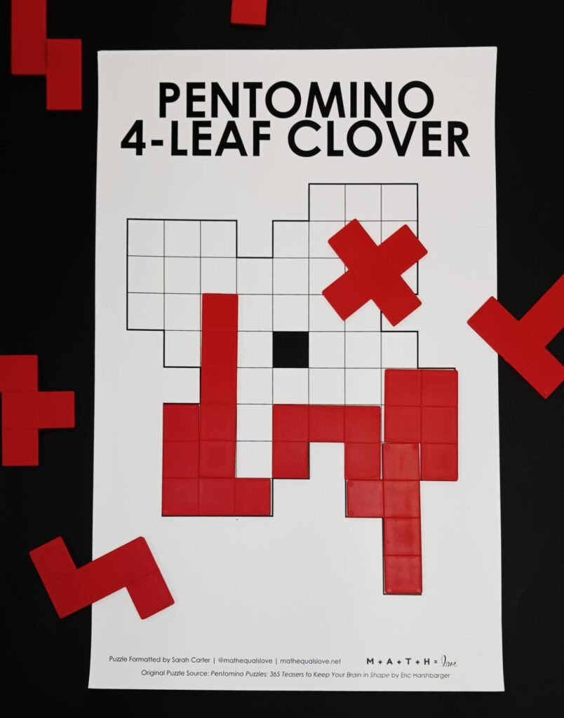 clover pentominoes puzzle for st patrick's day 