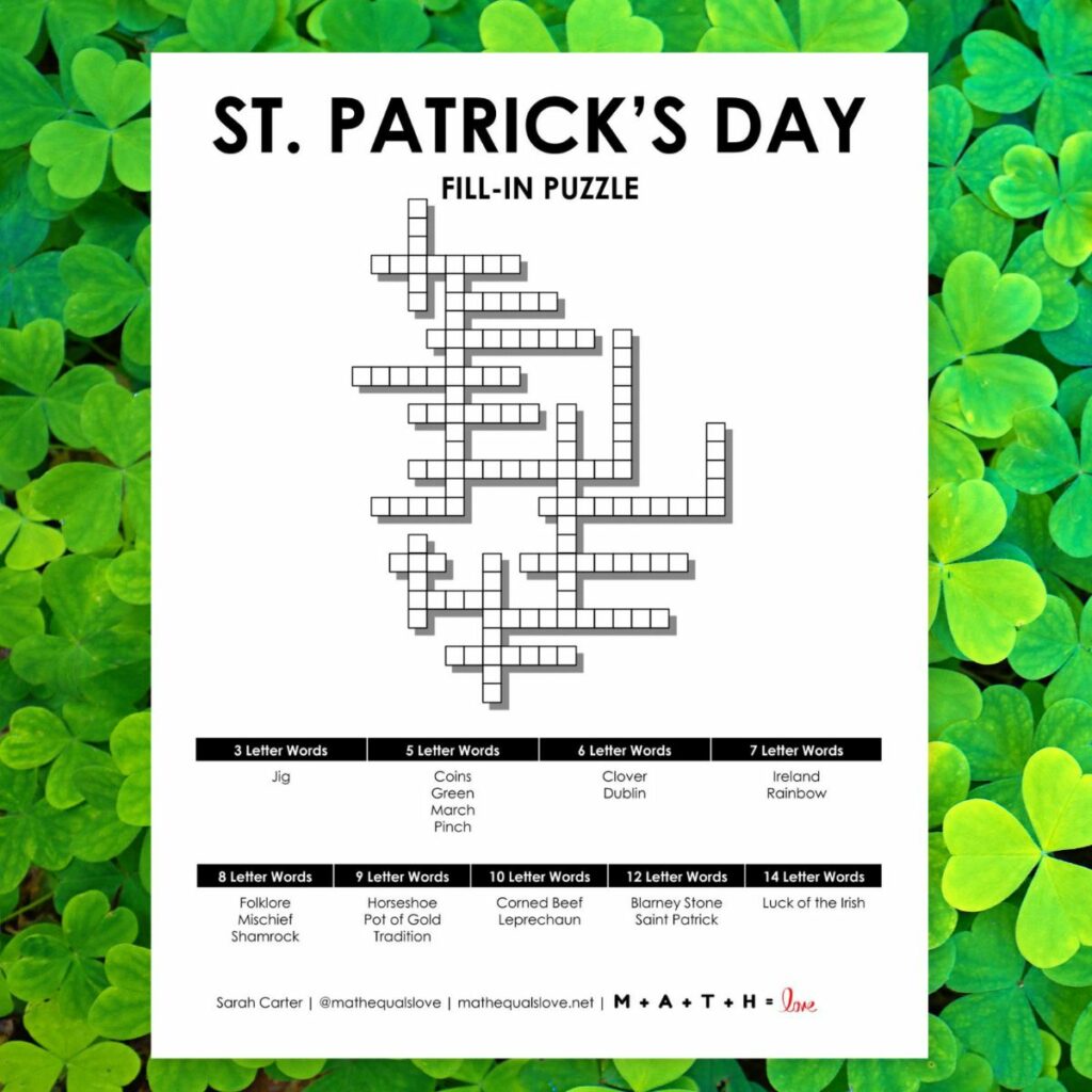 st patrick's day fill-in puzzle. 