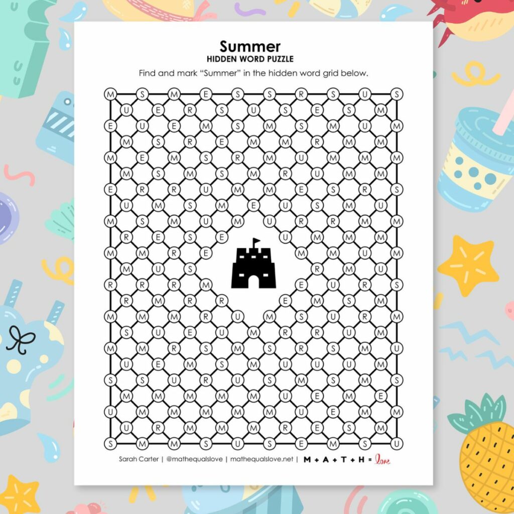 summer hidden word puzzle printable.