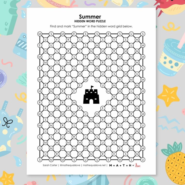 summer hidden word puzzle printable.