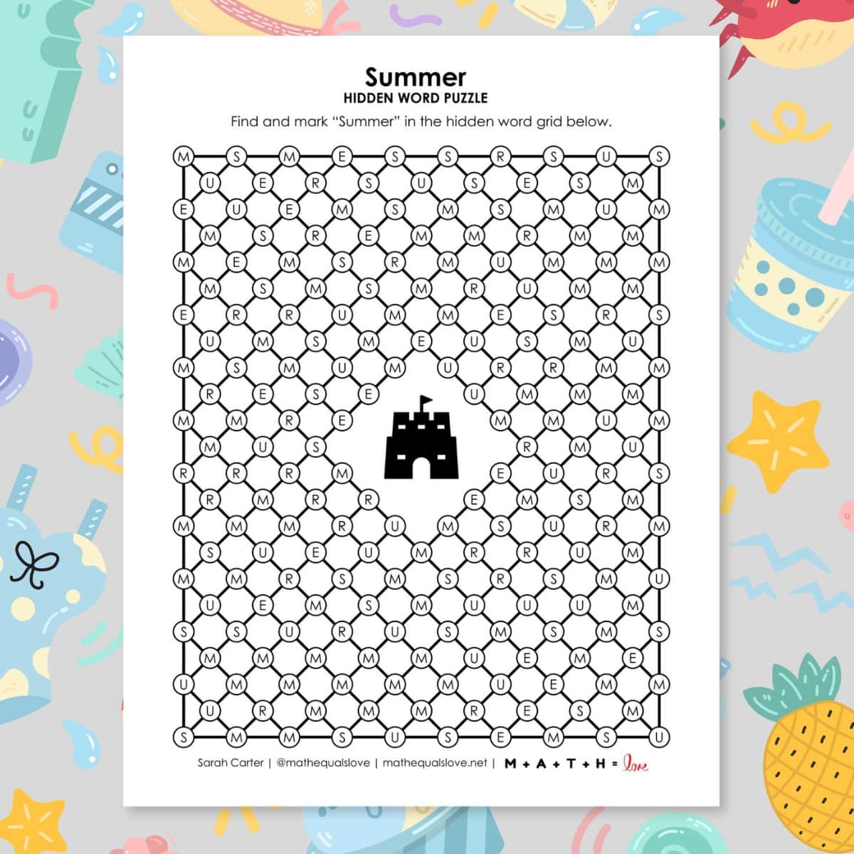 summer hidden word puzzle printable.