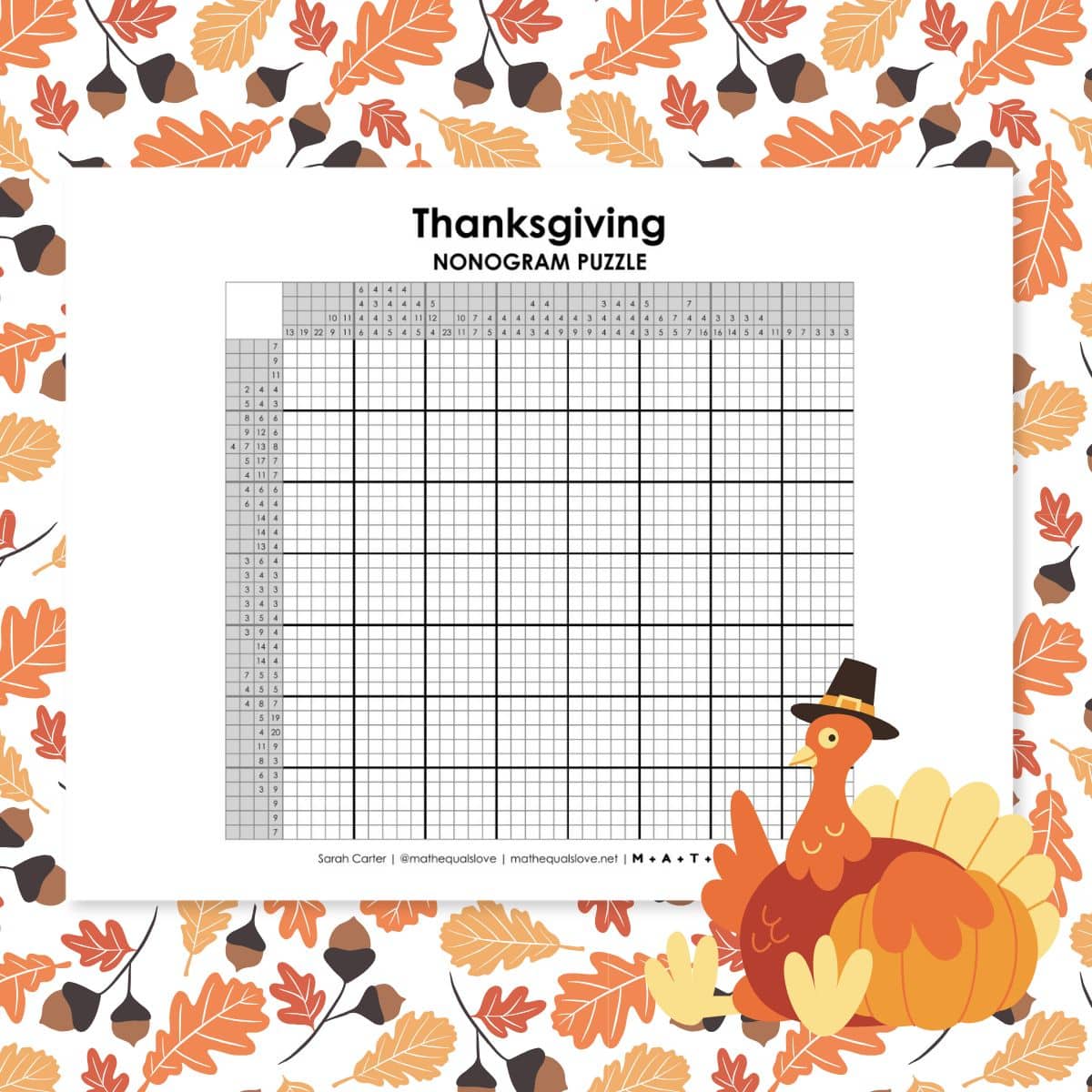 thanksgiving nonogram puzzle printable.
