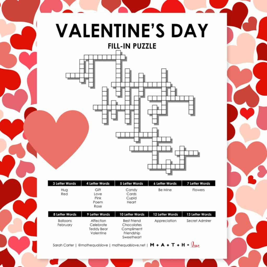 valentine's day fill-in puzzle or clueless crossword. 