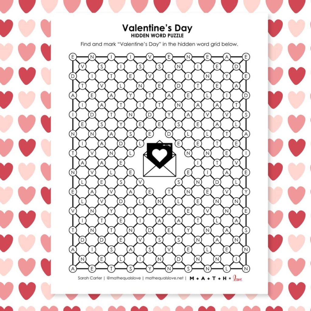 Valentine's Day Hidden Word Puzzle.