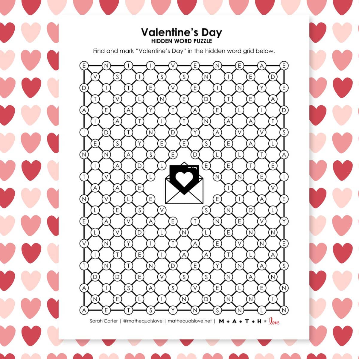 Valentine's Day Hidden Word Puzzle.