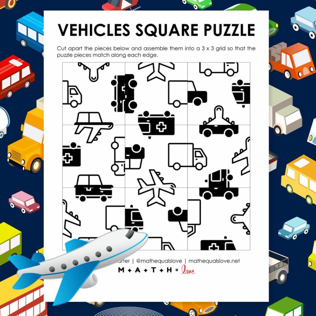 vehicles square edge matching puzzle.
