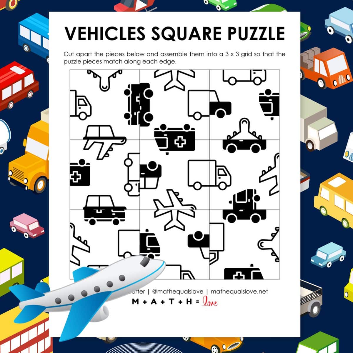 vehicles square edge matching puzzle.