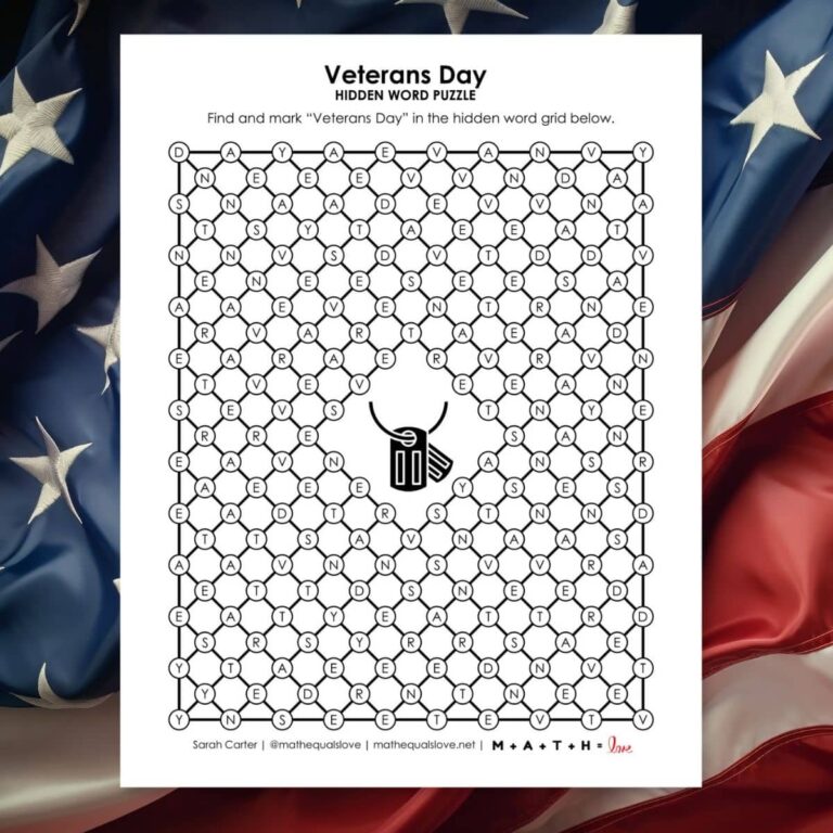 Veterans Day Hidden Word Puzzle.