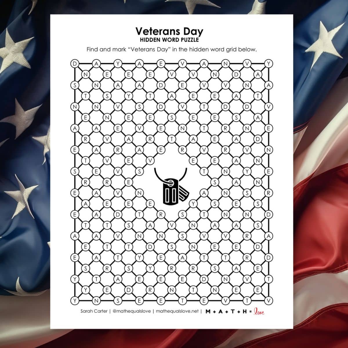 Veterans Day Hidden Word Puzzle.