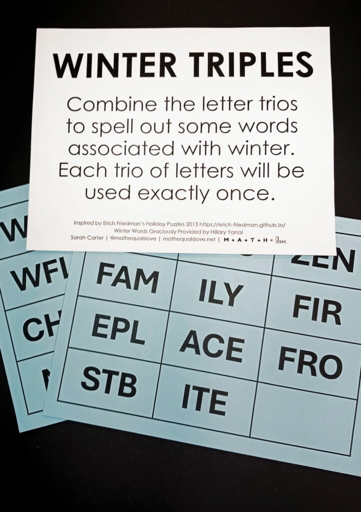 copies of pages for winter triples puzzle. 