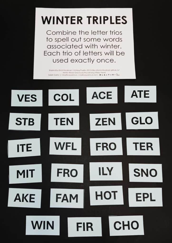 winter triples word puzzle. 