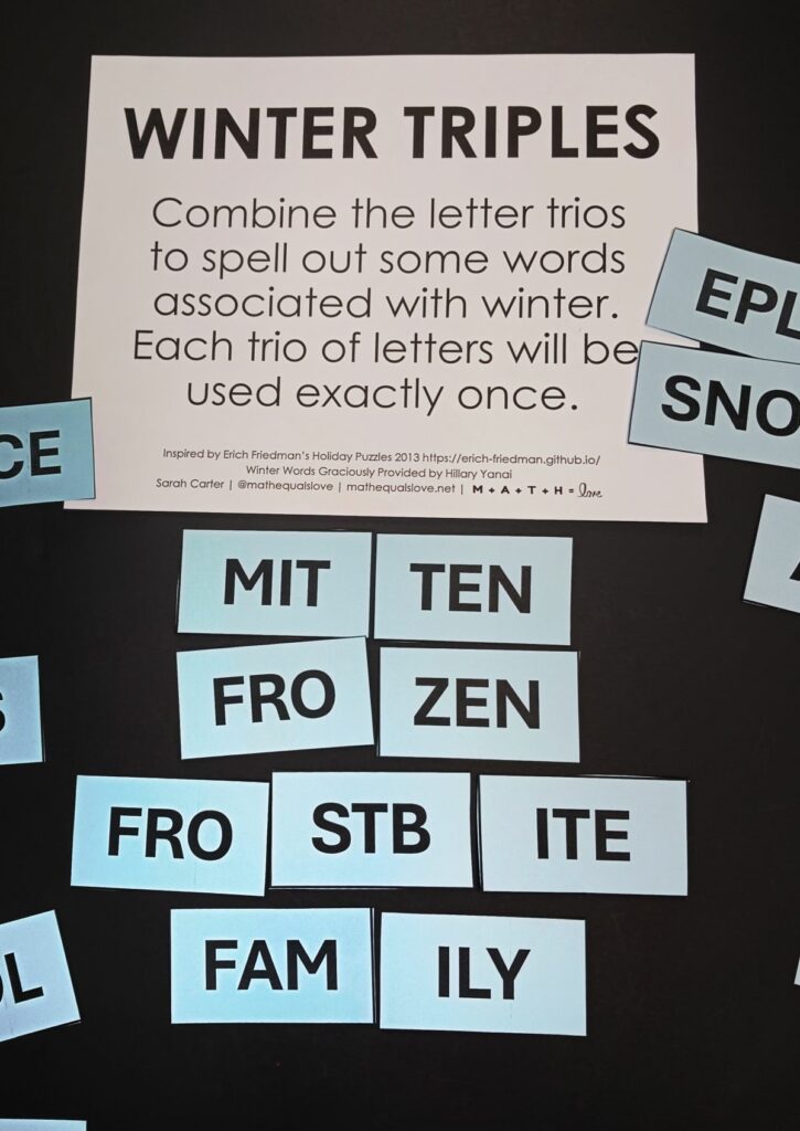 winter triples word puzzle. 