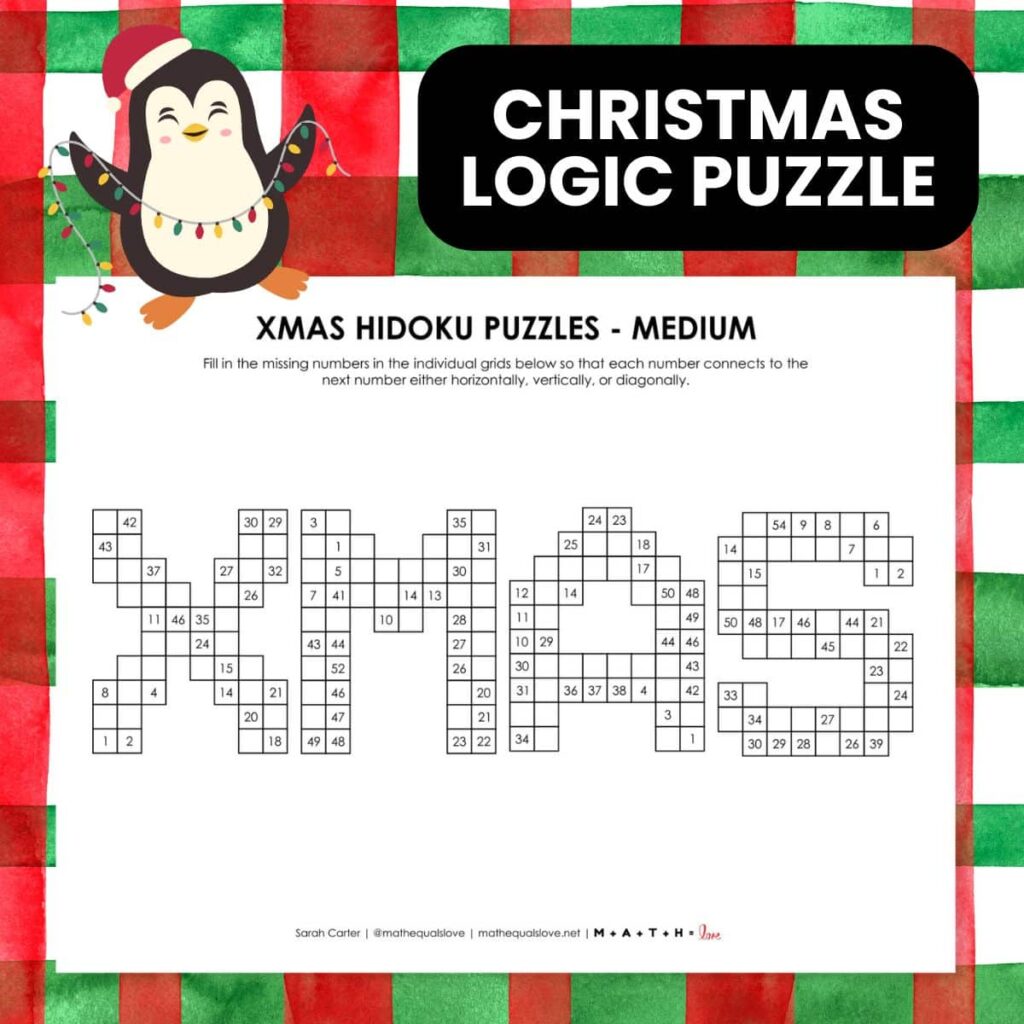 xmas christmas hidoku logic puzzle. 