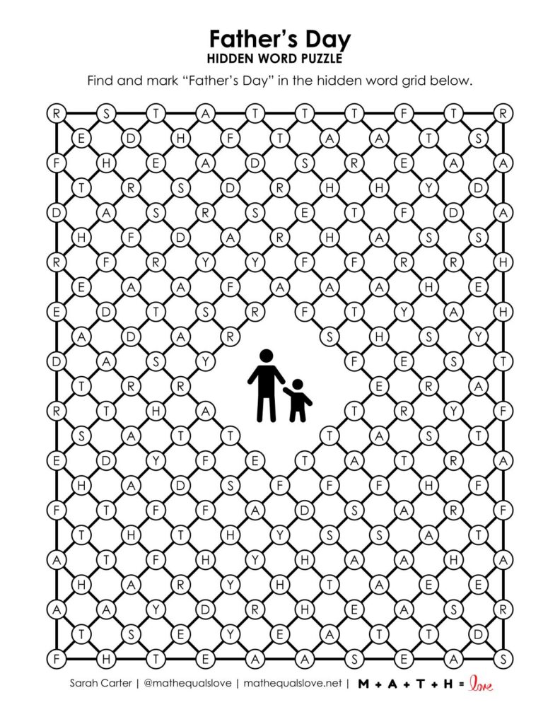 Father's Day Hidden Word Puzzle. 