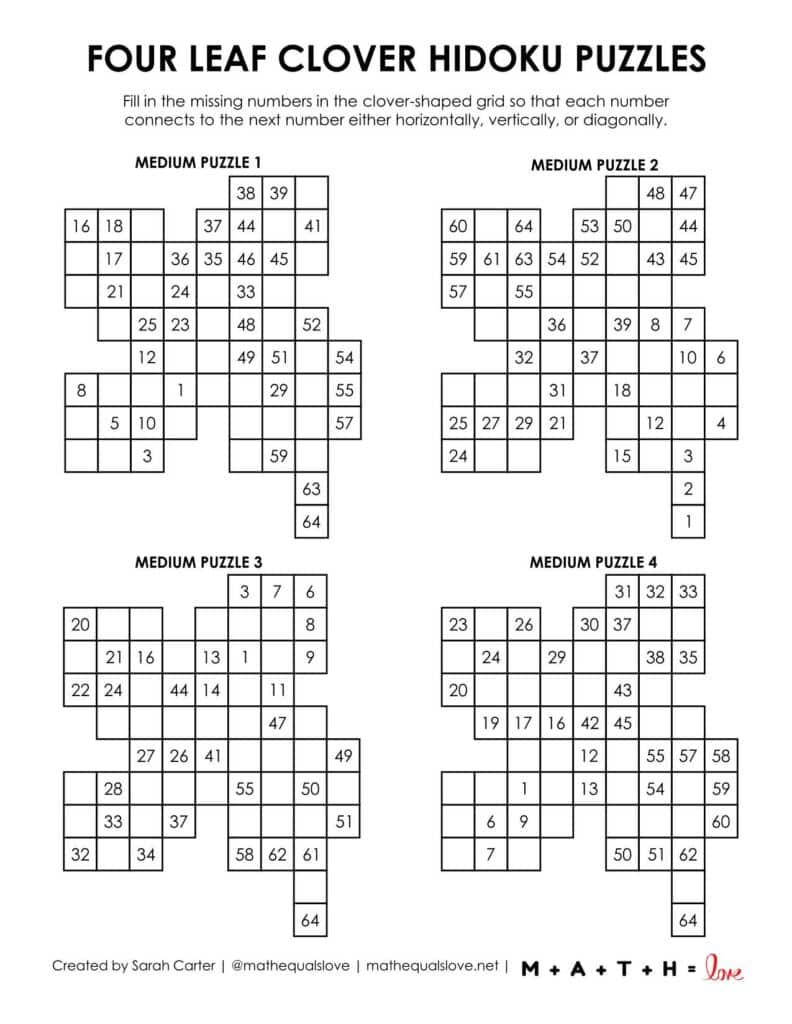 four leaf clover hidoku logic puzzle - level medium. 