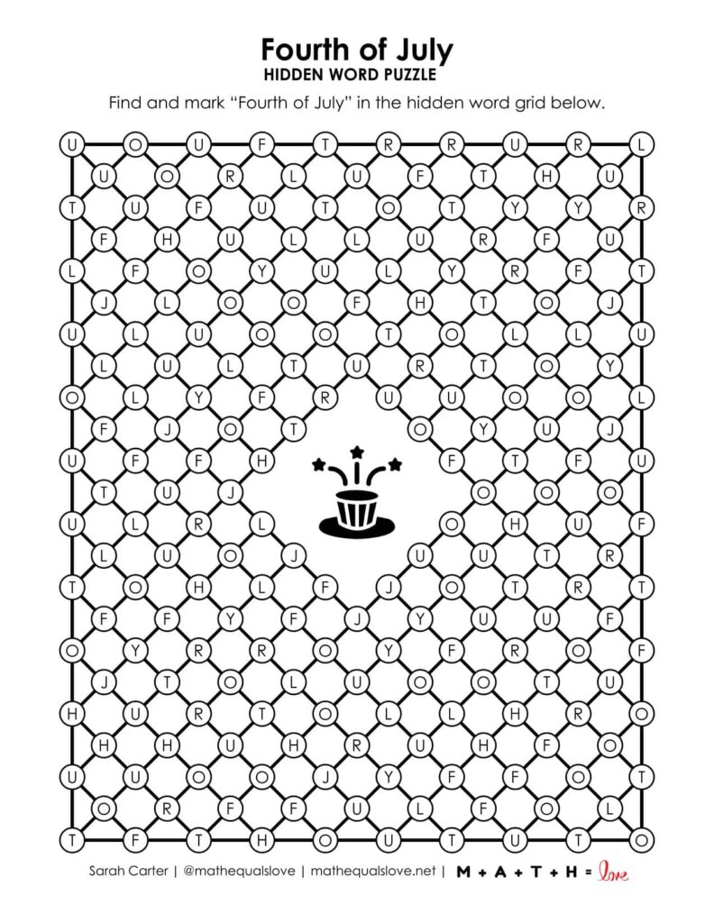 fourth of july hidden word puzzle screenshot. 