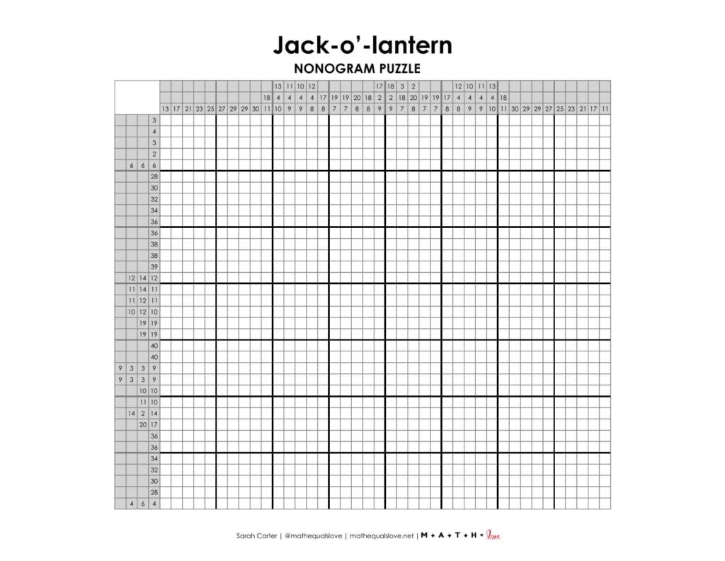 screenshot of jackolantenr halloween nonogram puzzle. 