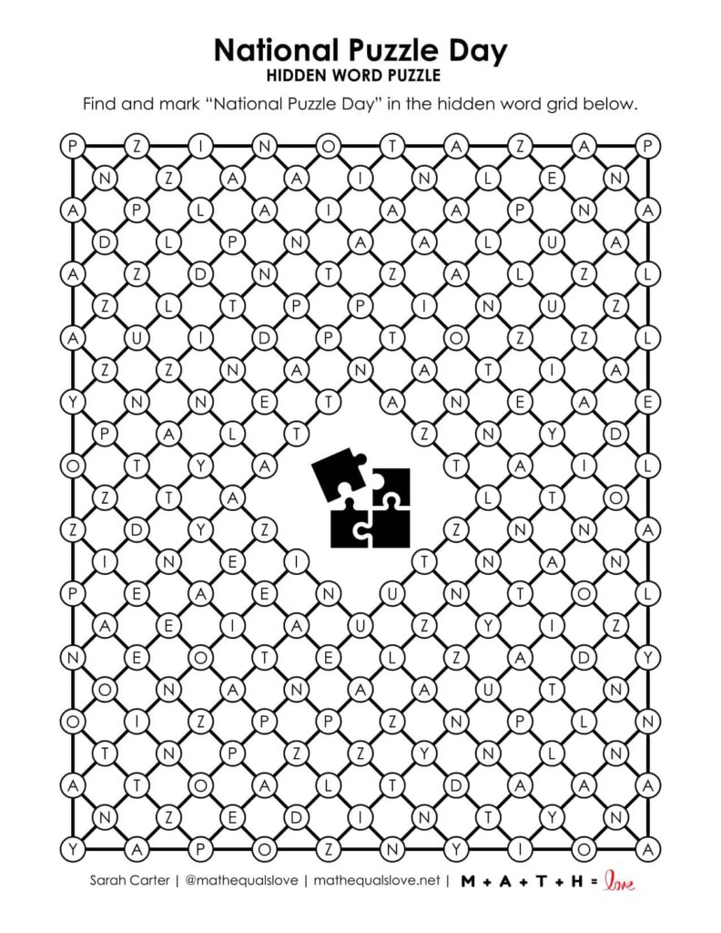 national puzzle day hidden word puzzle. 