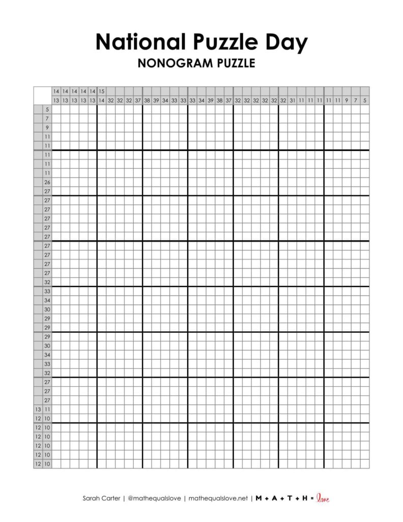 national puzzle day nonogram puzzle printable for Jan 29. 