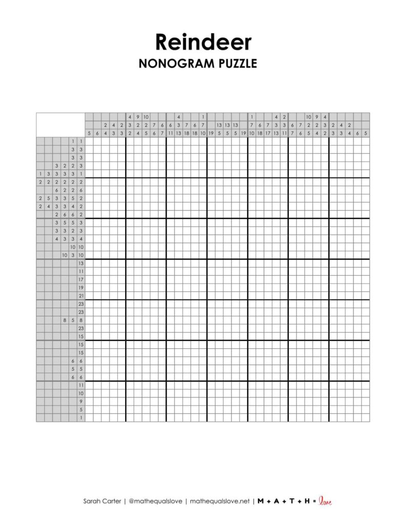 reindeer nonogram puzzle printable. 