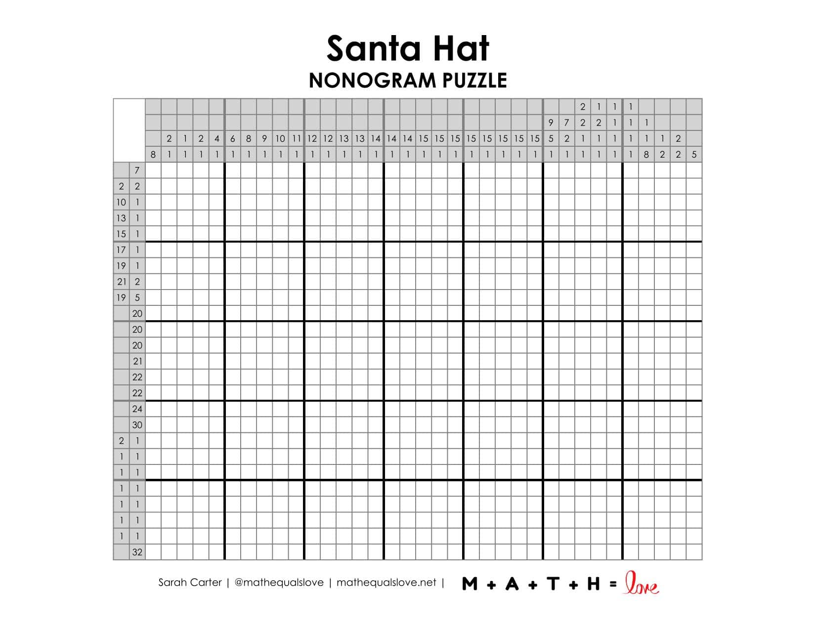 Santa Hat Nonogram Puzzle | Math = Love